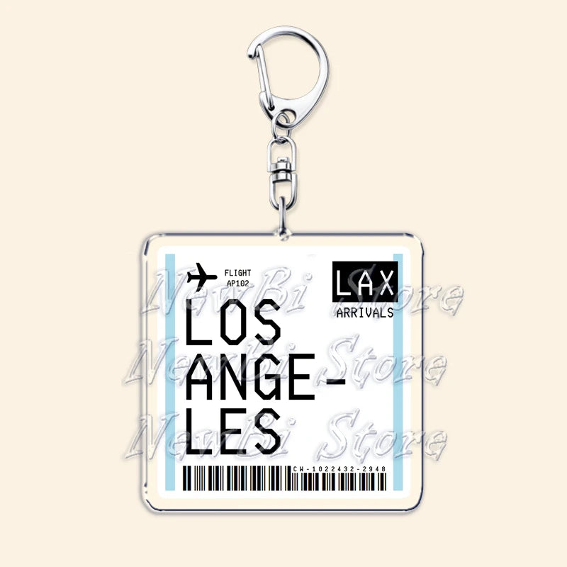 Travel Plane Ticket Boarding Pass Keychain London Paris Tokyo New York Keyrings for Accessories Bag Key Chain Ring Jewelry Gifts