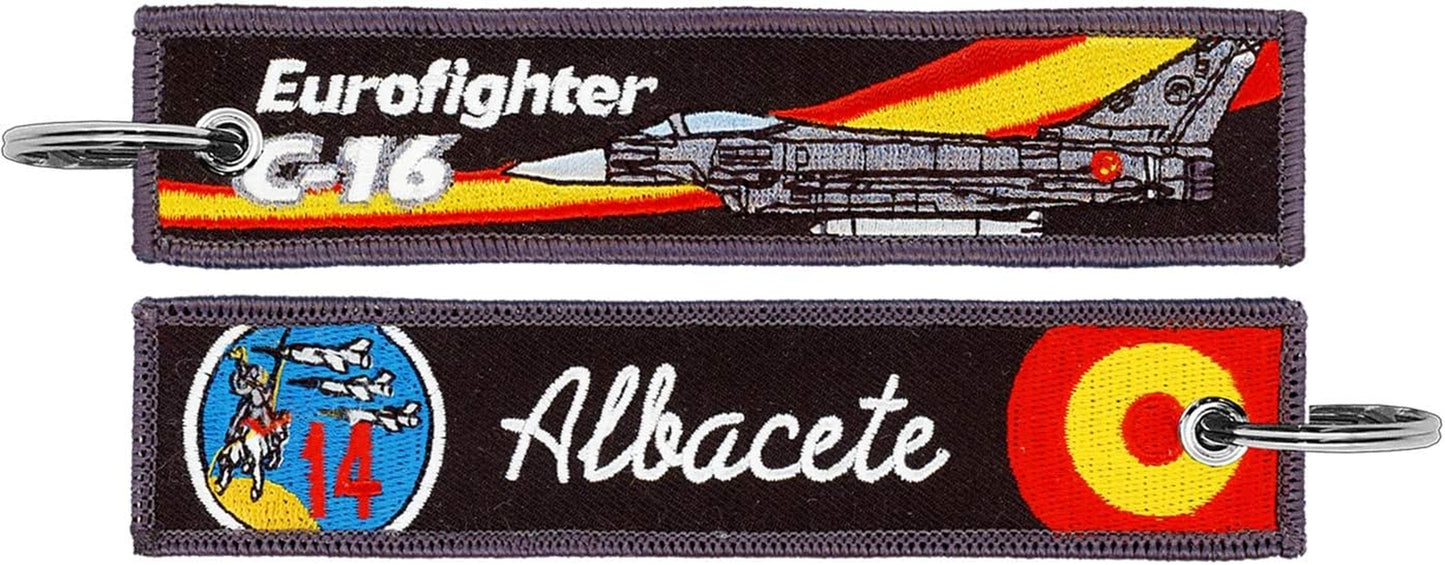 Llavero Bordado Ejército Del Aire Español ALA 14 Albacete Eurofighter C-16 Negro