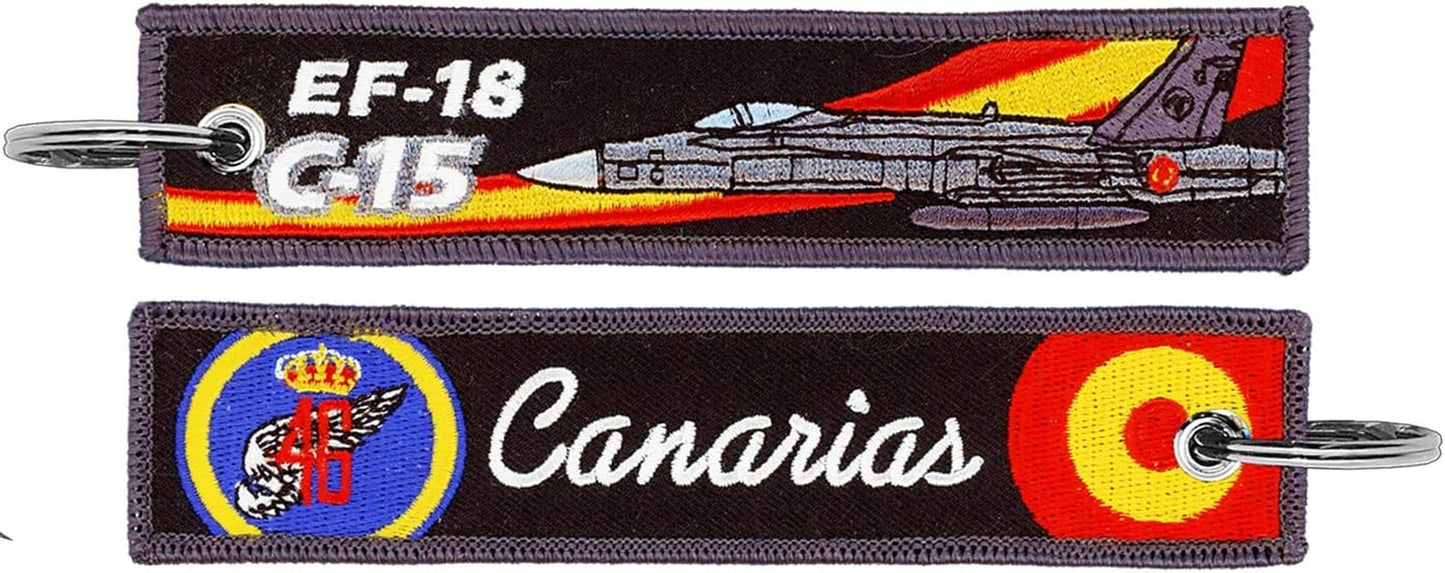 Llavero Bordado Ejército Del Aire Español ALA 46 Canarias EF-18 C-15 Negro