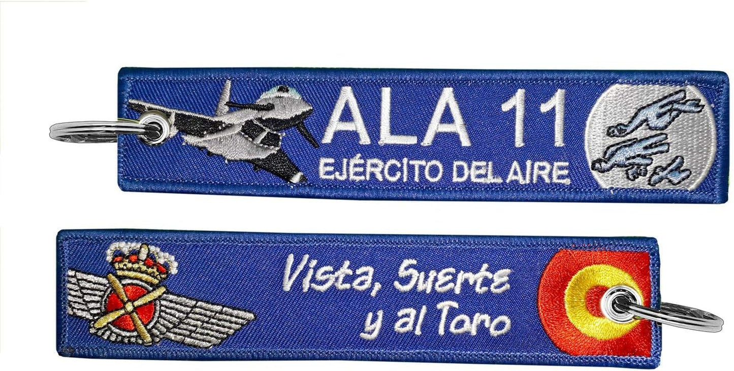 Llavero Bordado Ejército Del Aire ALA 11 Vista, Suerte Y Al Toro Azul