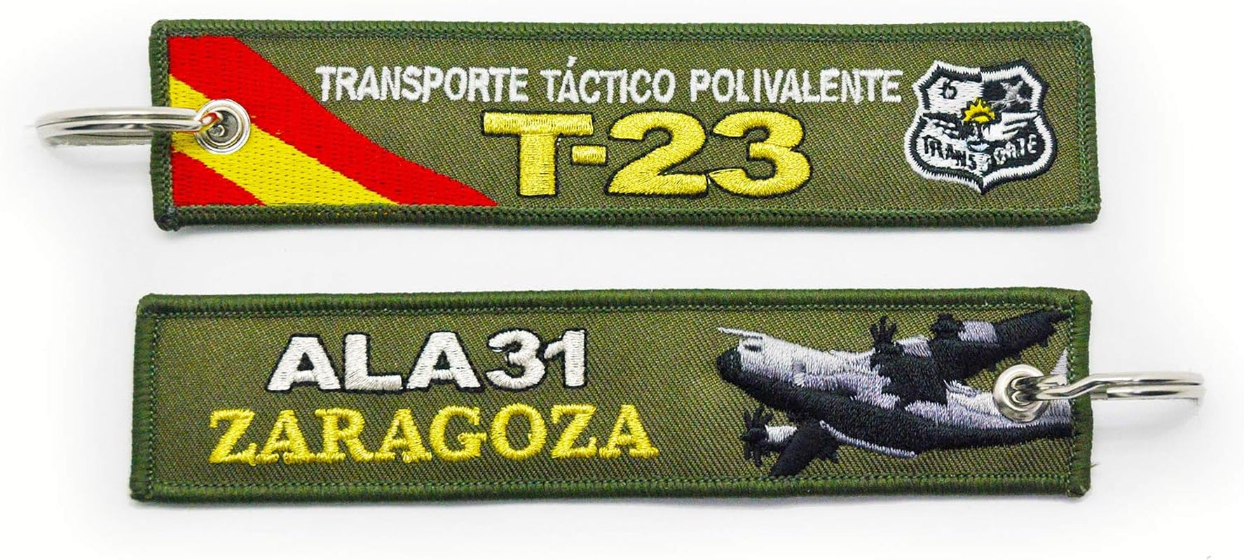 Llavero Bordado Ejército Del Aire Español ALA 31 Base Aérea De Zaragoza A400M T-23 Transporte Táctico Polivalente Verde