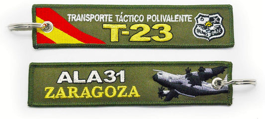 Llavero Bordado Ejército Del Aire Español ALA 31 Base Aérea De Zaragoza A400M T-23 Transporte Táctico Polivalente Verde