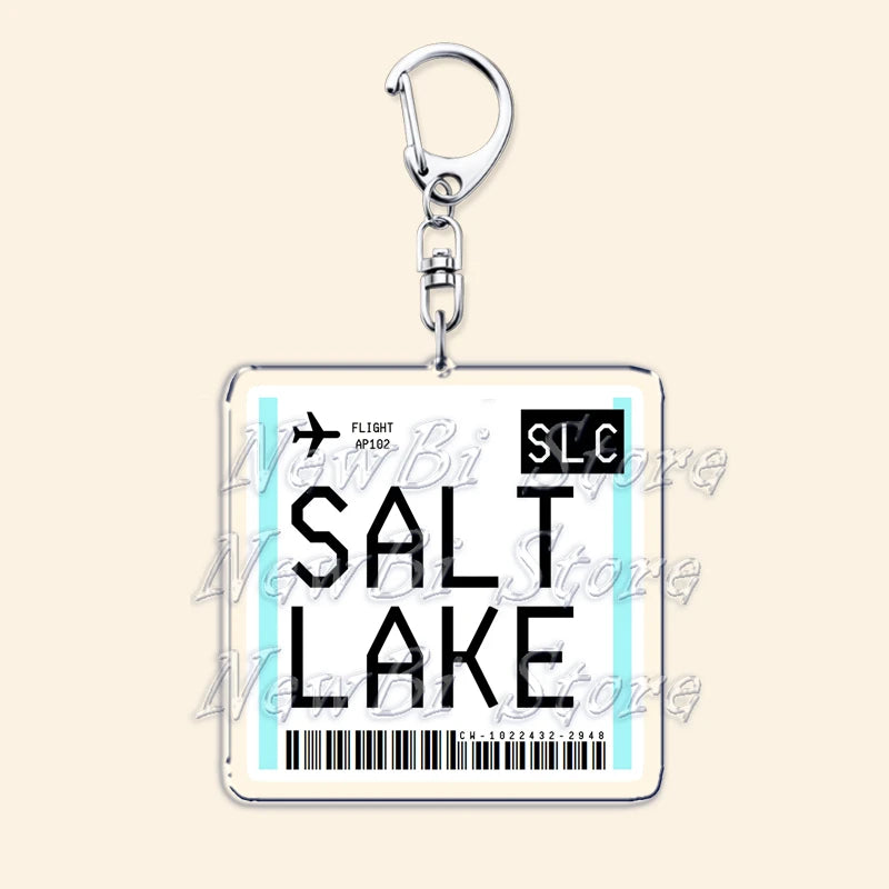 Travel Plane Ticket Boarding Pass Keychain London Paris Tokyo New York Keyrings for Accessories Bag Key Chain Ring Jewelry Gifts