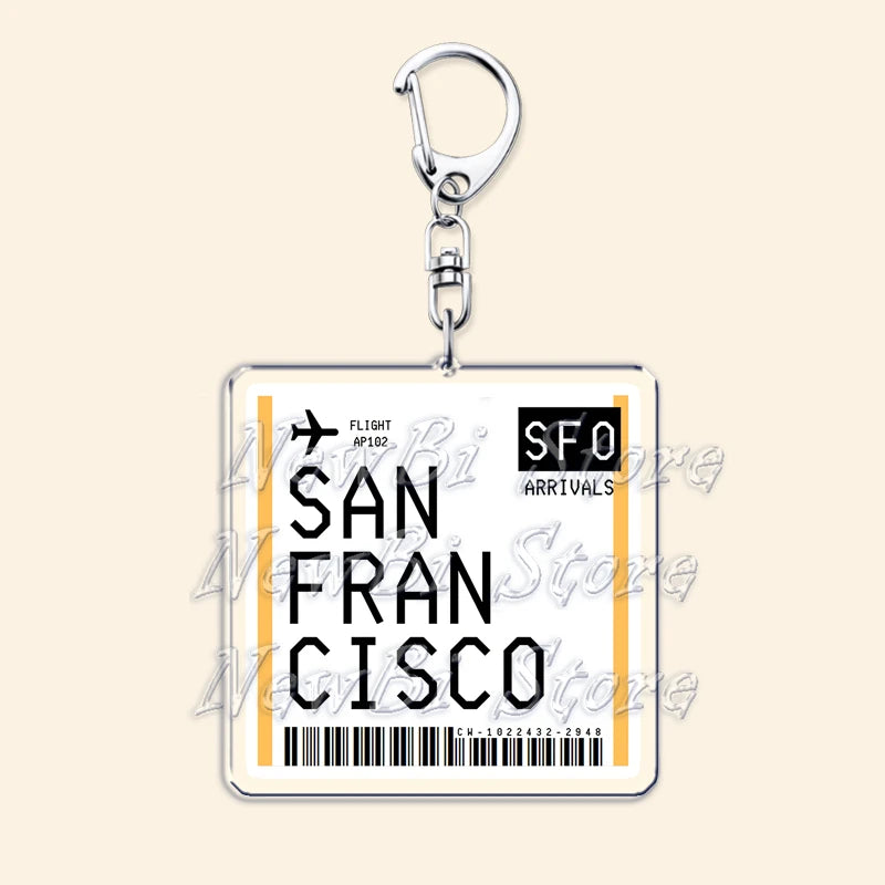 Travel Plane Ticket Boarding Pass Keychain London Paris Tokyo New York Keyrings for Accessories Bag Key Chain Ring Jewelry Gifts