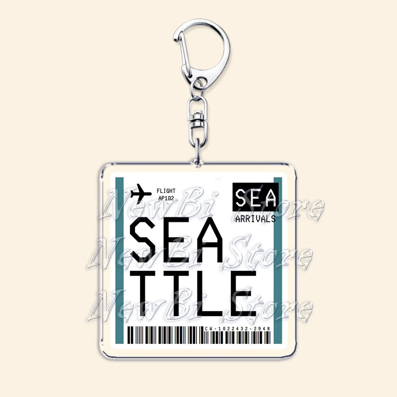 Travel Plane Ticket Boarding Pass Keychain London Paris Tokyo New York Keyrings for Accessories Bag Key Chain Ring Jewelry Gifts