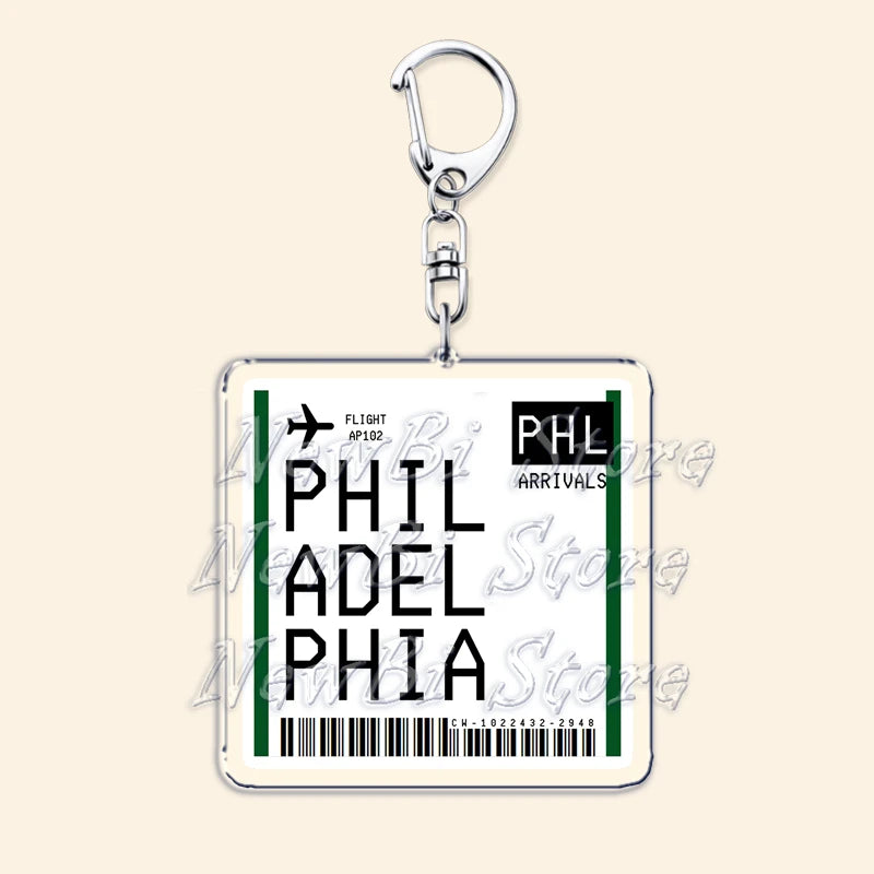 Travel Plane Ticket Boarding Pass Keychain London Paris Tokyo New York Keyrings for Accessories Bag Key Chain Ring Jewelry Gifts