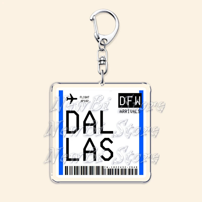 Travel Plane Ticket Boarding Pass Keychain London Paris Tokyo New York Keyrings for Accessories Bag Key Chain Ring Jewelry Gifts