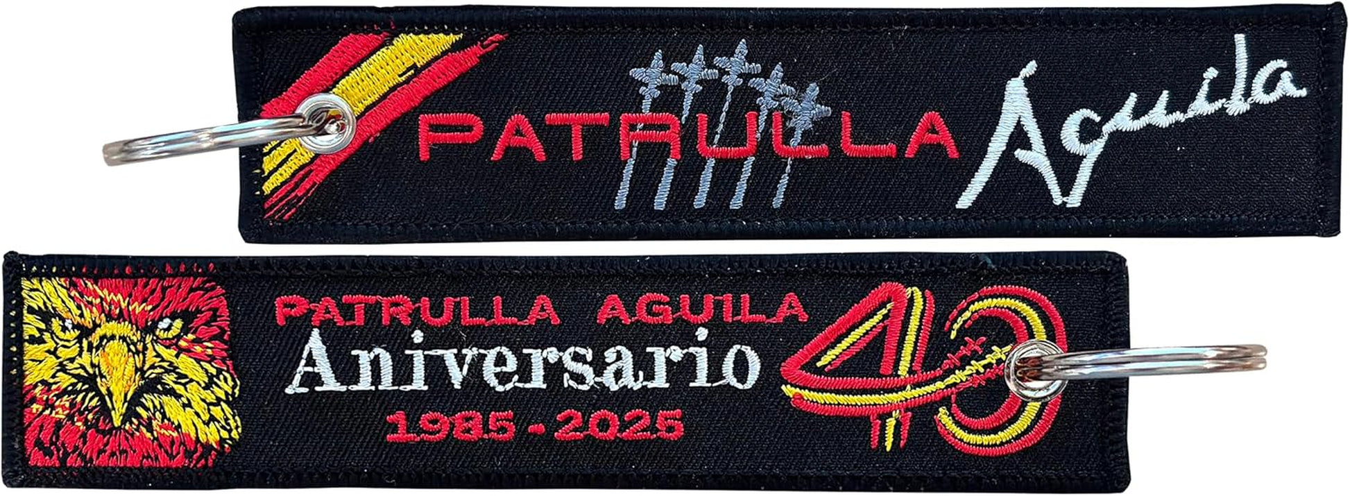 ¡ EDICIÓN LIMITADA Llavero Bordado Militar Aeronáutico Patrulla Águila, 40 Aniversario 1985-2025, Negro, 14,5 Cm