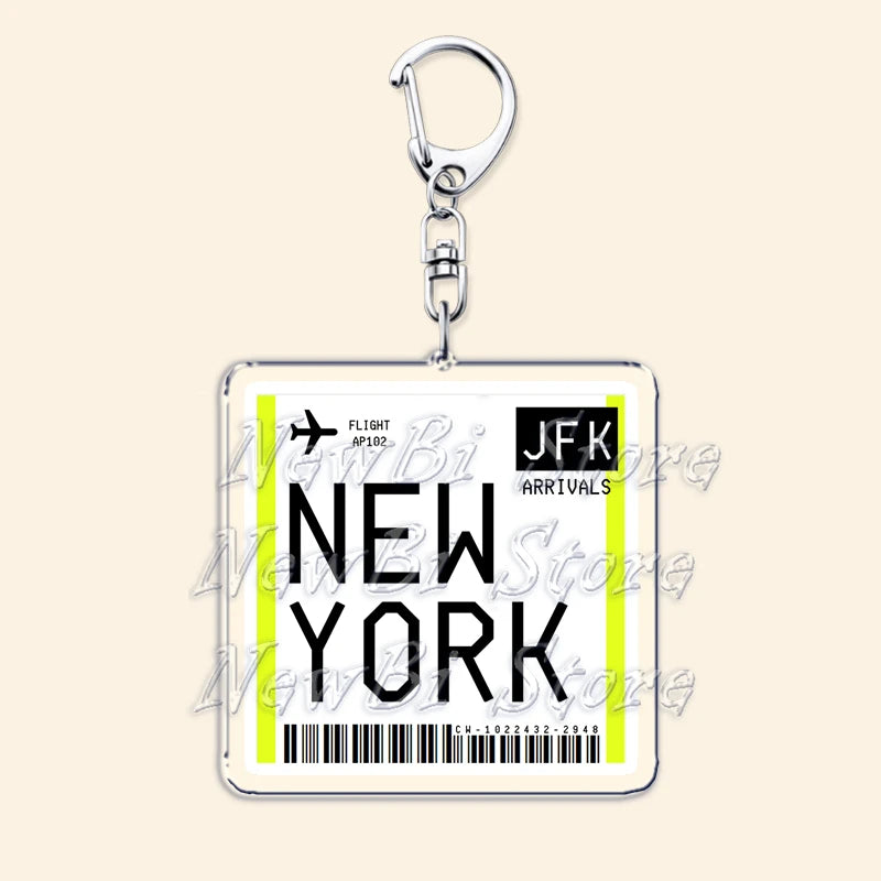 Travel Plane Ticket Boarding Pass Keychain London Paris Tokyo New York Keyrings for Accessories Bag Key Chain Ring Jewelry Gifts