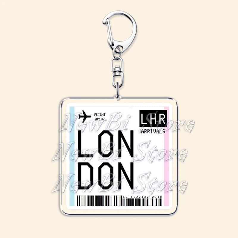 Travel Plane Ticket Boarding Pass Keychain London Paris Tokyo New York Keyrings for Accessories Bag Key Chain Ring Jewelry Gifts