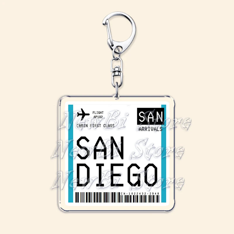 Travel Plane Ticket Boarding Pass Keychain London Paris Tokyo New York Keyrings for Accessories Bag Key Chain Ring Jewelry Gifts