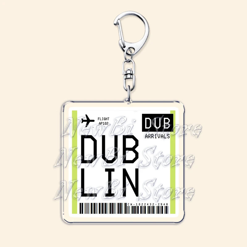 Travel Plane Ticket Boarding Pass Keychain London Paris Tokyo New York Keyrings for Accessories Bag Key Chain Ring Jewelry Gifts