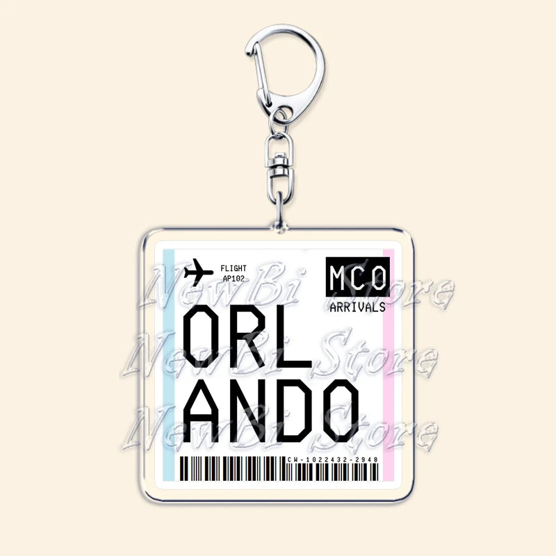 Travel Plane Ticket Boarding Pass Keychain London Paris Tokyo New York Keyrings for Accessories Bag Key Chain Ring Jewelry Gifts