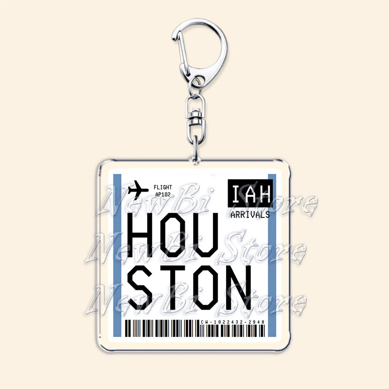 Travel Plane Ticket Boarding Pass Keychain London Paris Tokyo New York Keyrings for Accessories Bag Key Chain Ring Jewelry Gifts