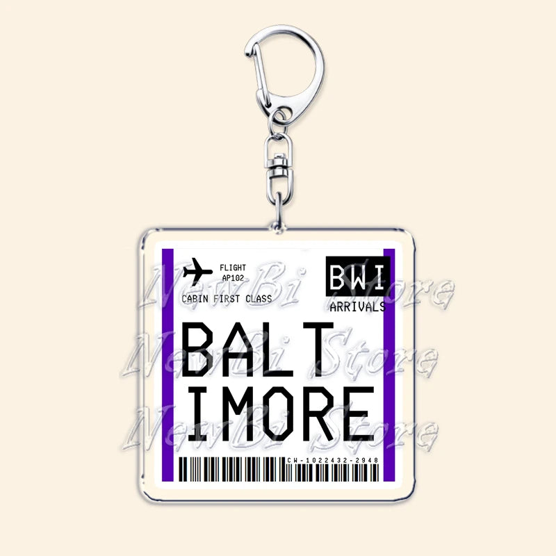 Travel Plane Ticket Boarding Pass Keychain London Paris Tokyo New York Keyrings for Accessories Bag Key Chain Ring Jewelry Gifts