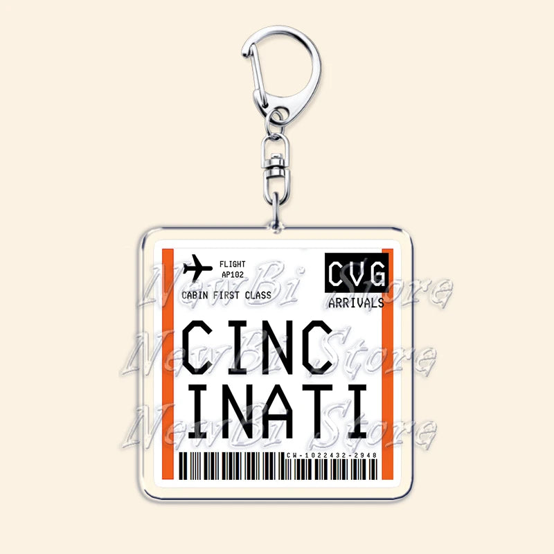 Travel Plane Ticket Boarding Pass Keychain London Paris Tokyo New York Keyrings for Accessories Bag Key Chain Ring Jewelry Gifts