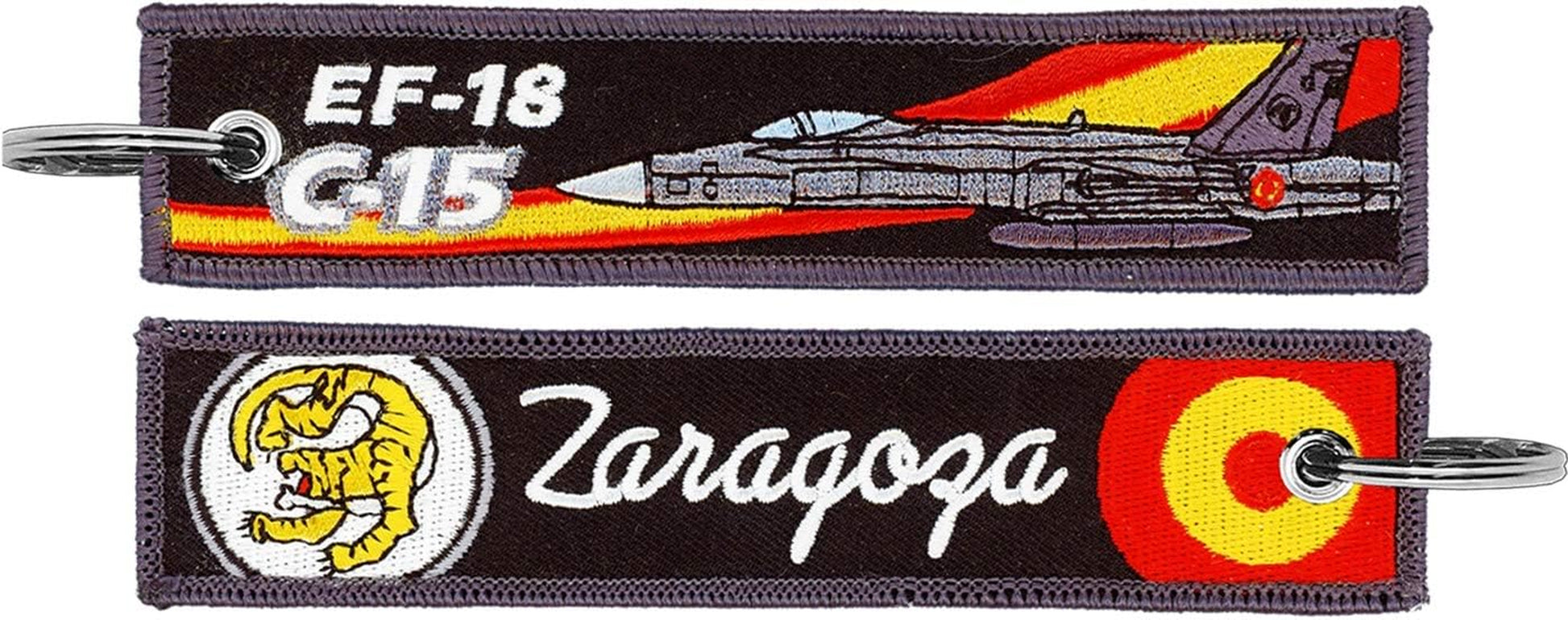 Llavero Bordado Ejército Del Aire Español ALA 15 Zaragoza EF-18 C-15 Negro
