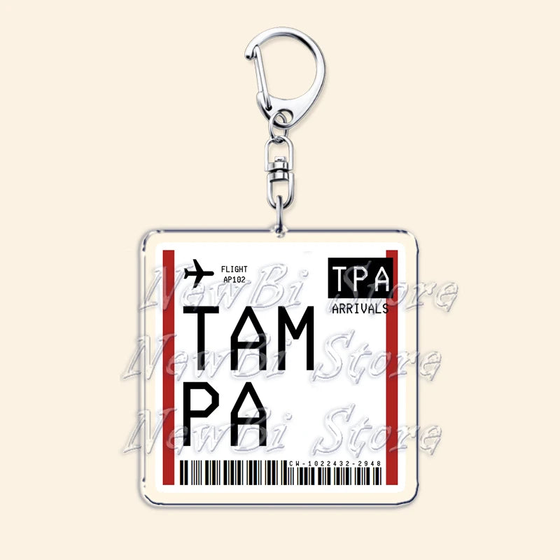 Travel Plane Ticket Boarding Pass Keychain London Paris Tokyo New York Keyrings for Accessories Bag Key Chain Ring Jewelry Gifts