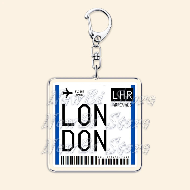 Travel Plane Ticket Boarding Pass Keychain London Paris Tokyo New York Keyrings for Accessories Bag Key Chain Ring Jewelry Gifts