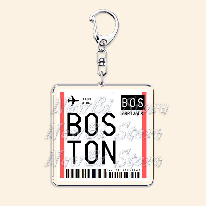 Travel Plane Ticket Boarding Pass Keychain London Paris Tokyo New York Keyrings for Accessories Bag Key Chain Ring Jewelry Gifts