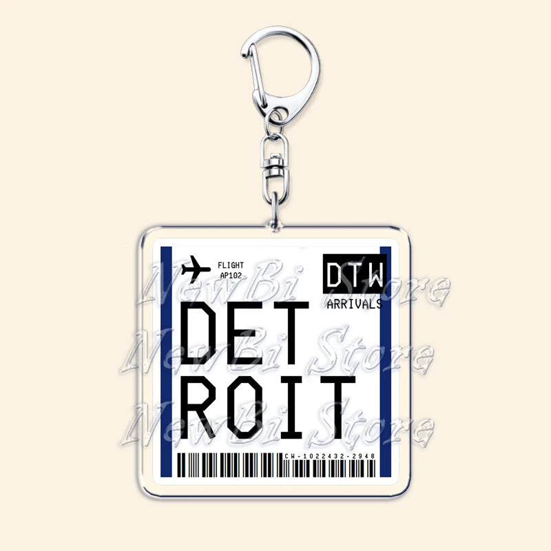 Travel Plane Ticket Boarding Pass Keychain London Paris Tokyo New York Keyrings for Accessories Bag Key Chain Ring Jewelry Gifts