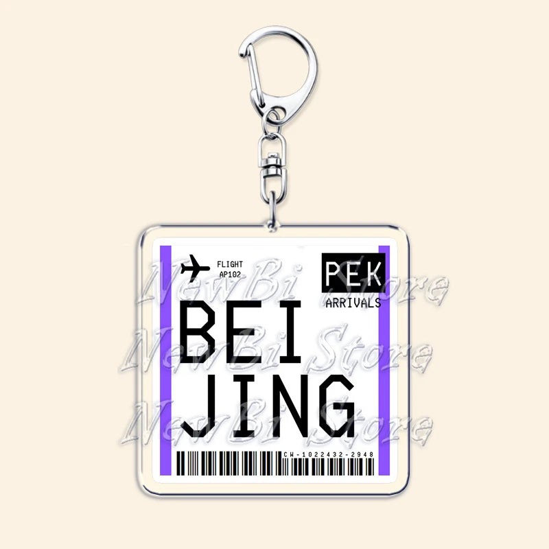 Travel Plane Ticket Boarding Pass Keychain London Paris Tokyo New York Keyrings for Accessories Bag Key Chain Ring Jewelry Gifts