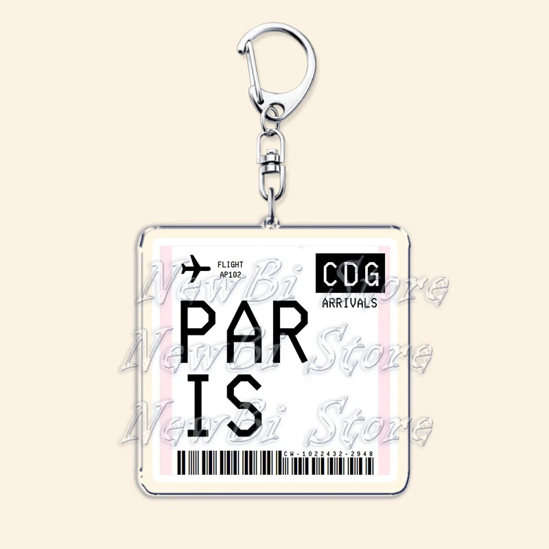 Travel Plane Ticket Boarding Pass Keychain London Paris Tokyo New York Keyrings for Accessories Bag Key Chain Ring Jewelry Gifts