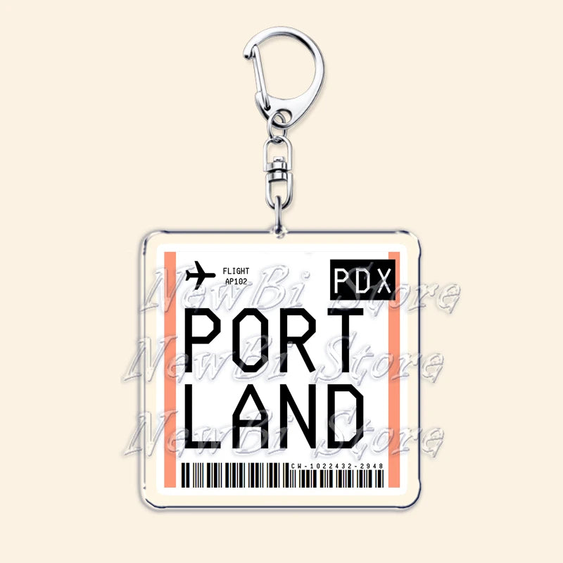Travel Plane Ticket Boarding Pass Keychain London Paris Tokyo New York Keyrings for Accessories Bag Key Chain Ring Jewelry Gifts
