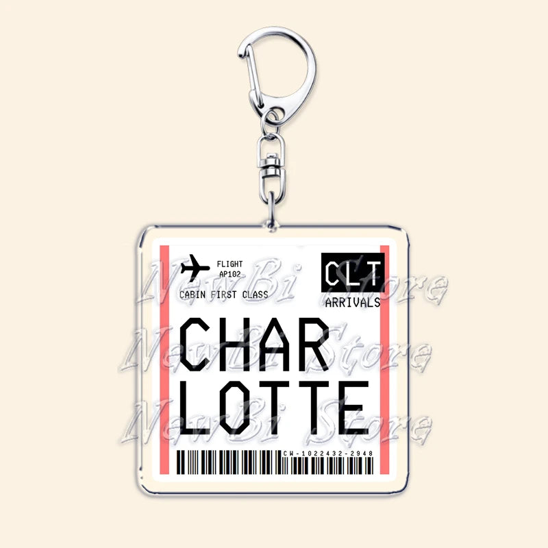 Travel Plane Ticket Boarding Pass Keychain London Paris Tokyo New York Keyrings for Accessories Bag Key Chain Ring Jewelry Gifts