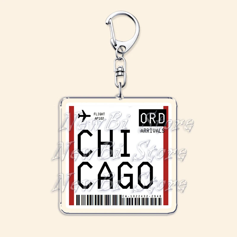 Travel Plane Ticket Boarding Pass Keychain London Paris Tokyo New York Keyrings for Accessories Bag Key Chain Ring Jewelry Gifts