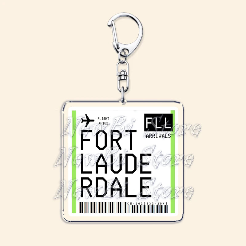 Travel Plane Ticket Boarding Pass Keychain London Paris Tokyo New York Keyrings for Accessories Bag Key Chain Ring Jewelry Gifts