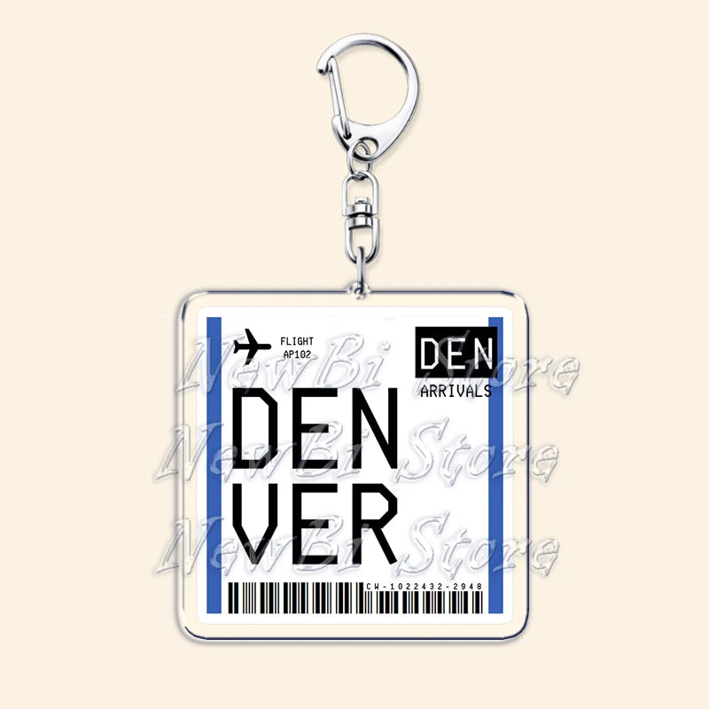 Travel Plane Ticket Boarding Pass Keychain London Paris Tokyo New York Keyrings for Accessories Bag Key Chain Ring Jewelry Gifts