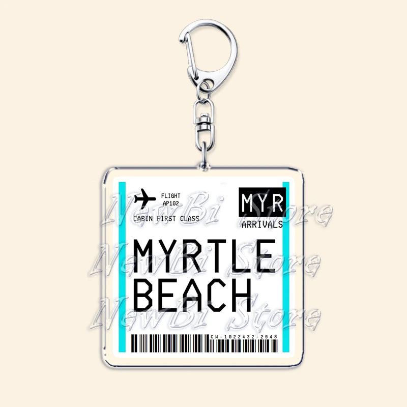 Travel Plane Ticket Boarding Pass Keychain London Paris Tokyo New York Keyrings for Accessories Bag Key Chain Ring Jewelry Gifts
