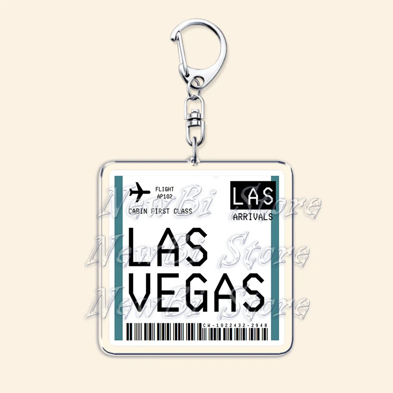 Travel Plane Ticket Boarding Pass Keychain London Paris Tokyo New York Keyrings for Accessories Bag Key Chain Ring Jewelry Gifts