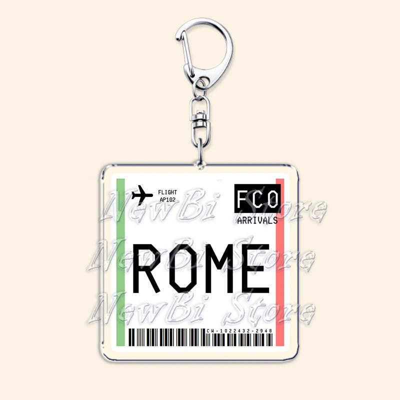 Travel Plane Ticket Boarding Pass Keychain London Paris Tokyo New York Keyrings for Accessories Bag Key Chain Ring Jewelry Gifts