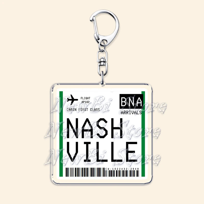 Travel Plane Ticket Boarding Pass Keychain London Paris Tokyo New York Keyrings for Accessories Bag Key Chain Ring Jewelry Gifts