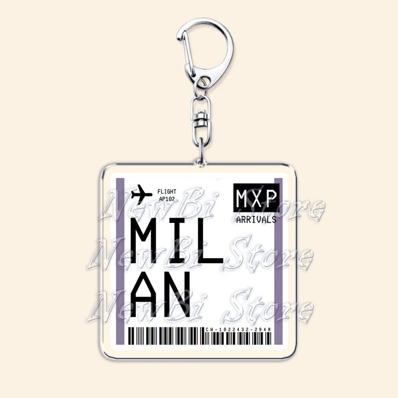 Travel Plane Ticket Boarding Pass Keychain London Paris Tokyo New York Keyrings for Accessories Bag Key Chain Ring Jewelry Gifts