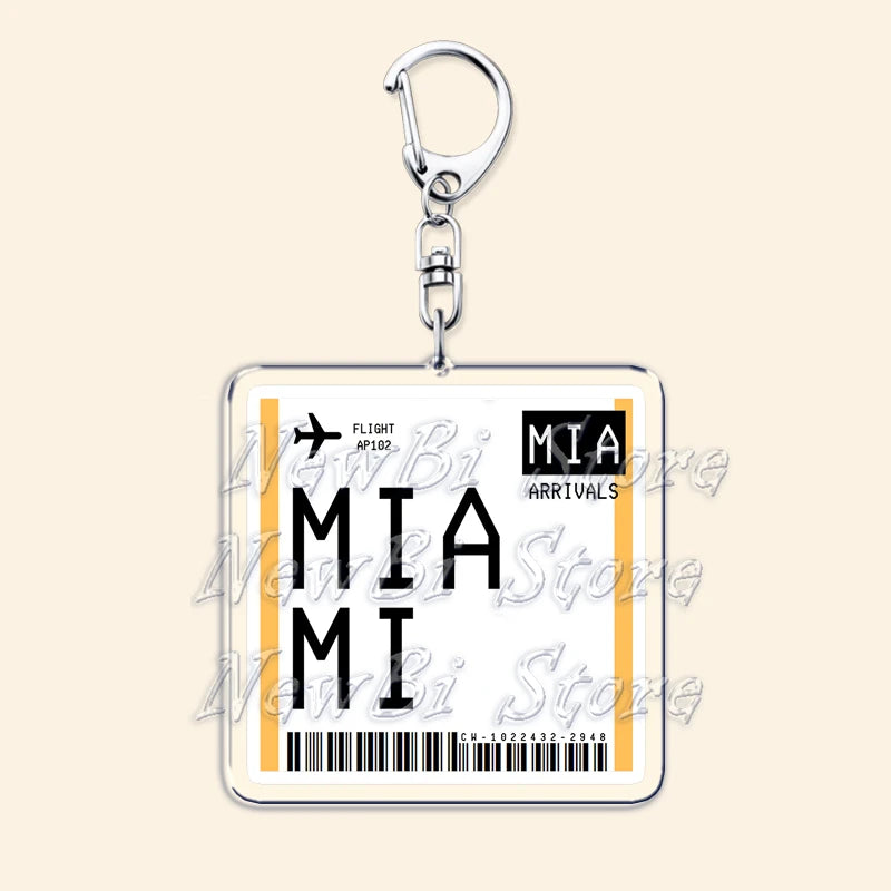 Travel Plane Ticket Boarding Pass Keychain London Paris Tokyo New York Keyrings for Accessories Bag Key Chain Ring Jewelry Gifts