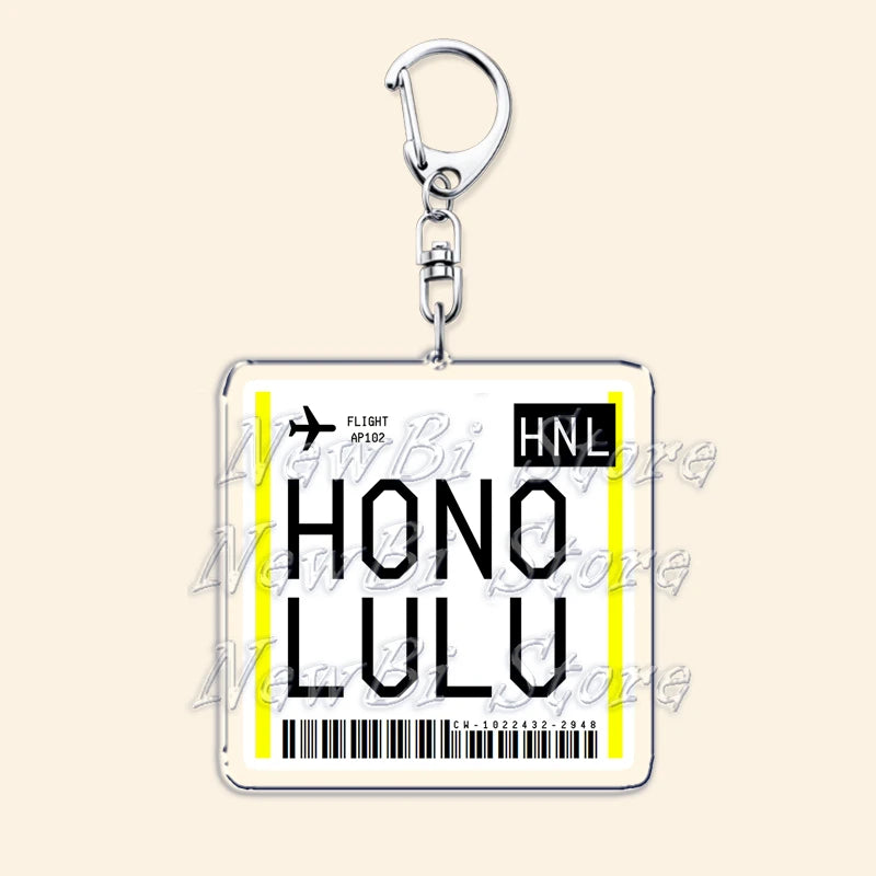 Travel Plane Ticket Boarding Pass Keychain London Paris Tokyo New York Keyrings for Accessories Bag Key Chain Ring Jewelry Gifts