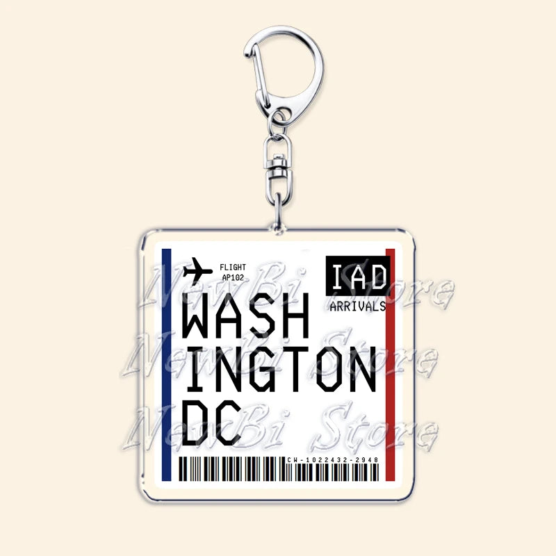 Travel Plane Ticket Boarding Pass Keychain London Paris Tokyo New York Keyrings for Accessories Bag Key Chain Ring Jewelry Gifts