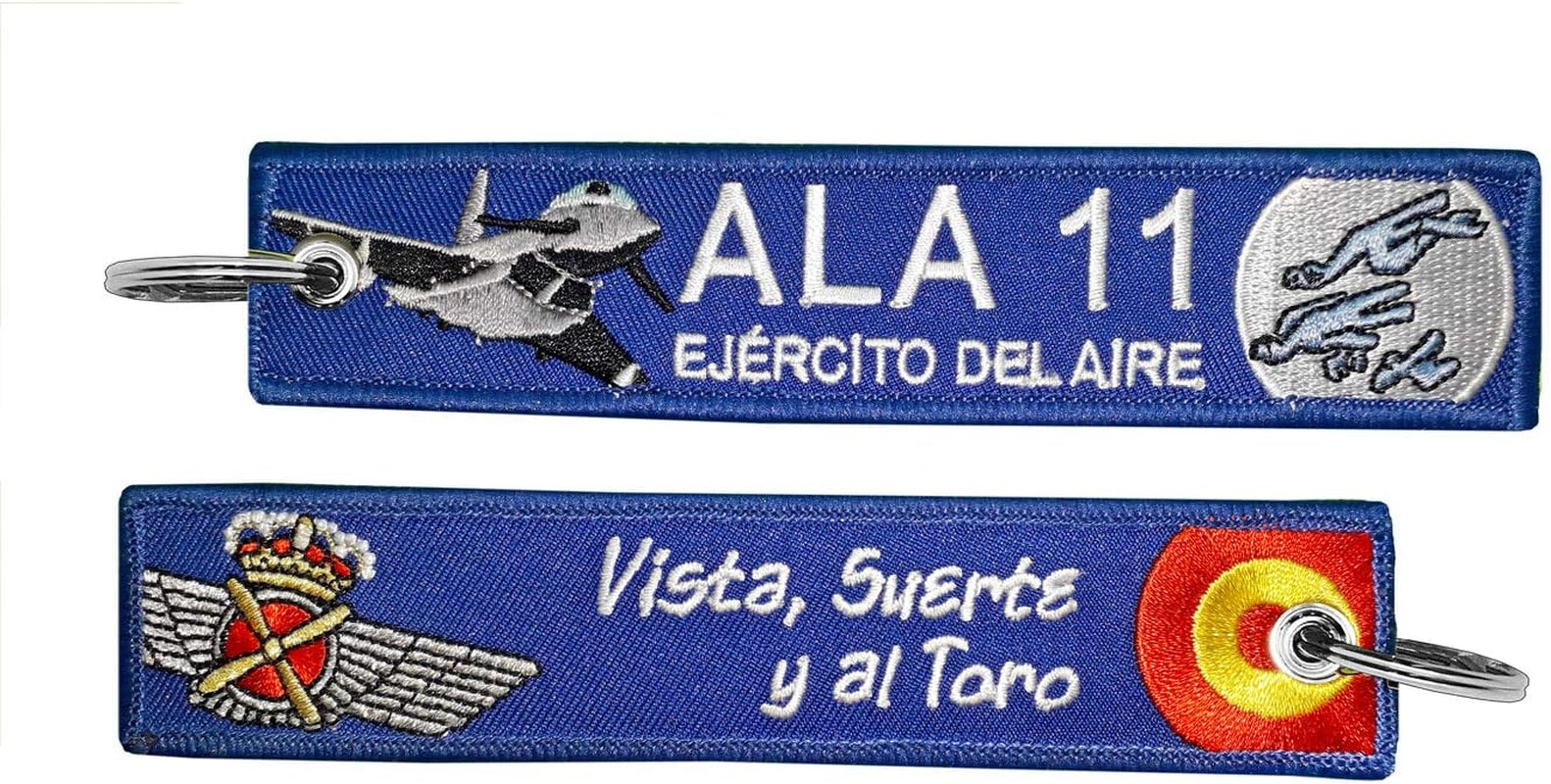 Llavero Bordado Ejército Del Aire ALA 11 Vista, Suerte Y Al Toro Azul