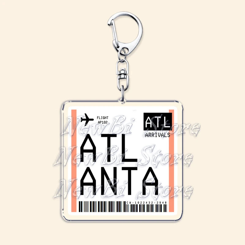Travel Plane Ticket Boarding Pass Keychain London Paris Tokyo New York Keyrings for Accessories Bag Key Chain Ring Jewelry Gifts
