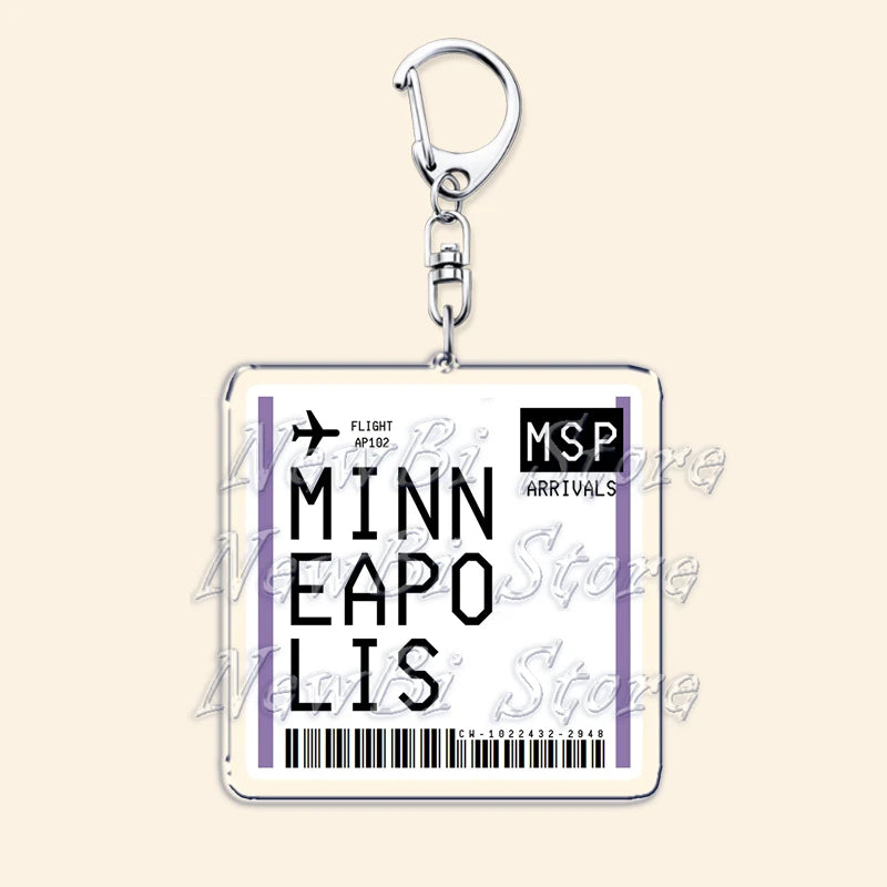 Travel Plane Ticket Boarding Pass Keychain London Paris Tokyo New York Keyrings for Accessories Bag Key Chain Ring Jewelry Gifts