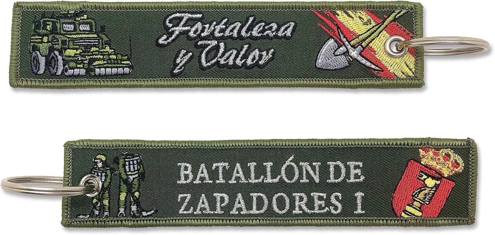 Llavero Batallon De Zapadores I Fortaleza Y Valor Ejercito De Tierra Fuerzas Armadas España Verde Bordado Hilo De Plata
