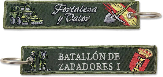 Llavero Batallon De Zapadores I Fortaleza Y Valor Ejercito De Tierra Fuerzas Armadas España Verde Bordado Hilo De Plata