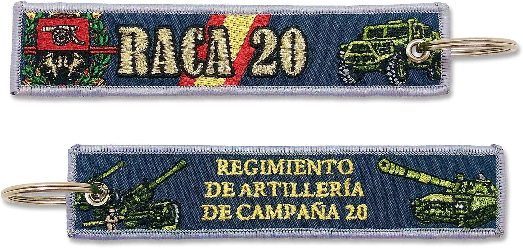 Llavero RACA 20 Regimiento De Artillería De Campaña 20 Ejercito De Tierra Fuerzas Armadas España Verde Bordado Hilo De Oro