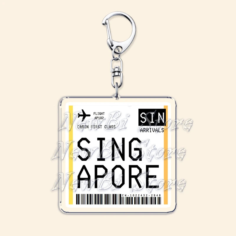 Travel Plane Ticket Boarding Pass Keychain London Paris Tokyo New York Keyrings for Accessories Bag Key Chain Ring Jewelry Gifts