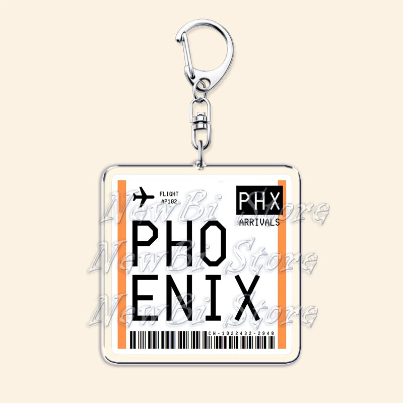Travel Plane Ticket Boarding Pass Keychain London Paris Tokyo New York Keyrings for Accessories Bag Key Chain Ring Jewelry Gifts